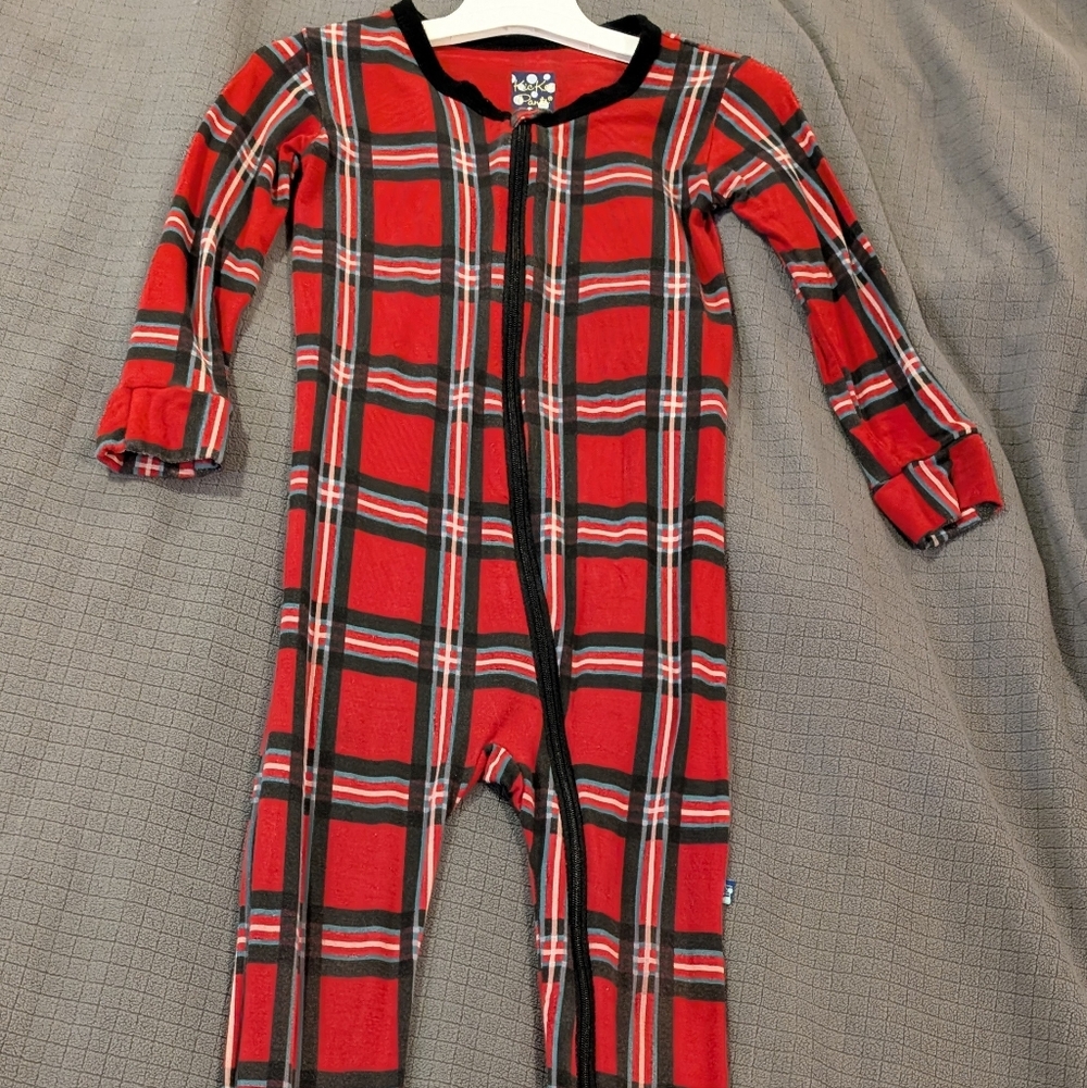 Kickee Pants Red Plaid Kids Footies